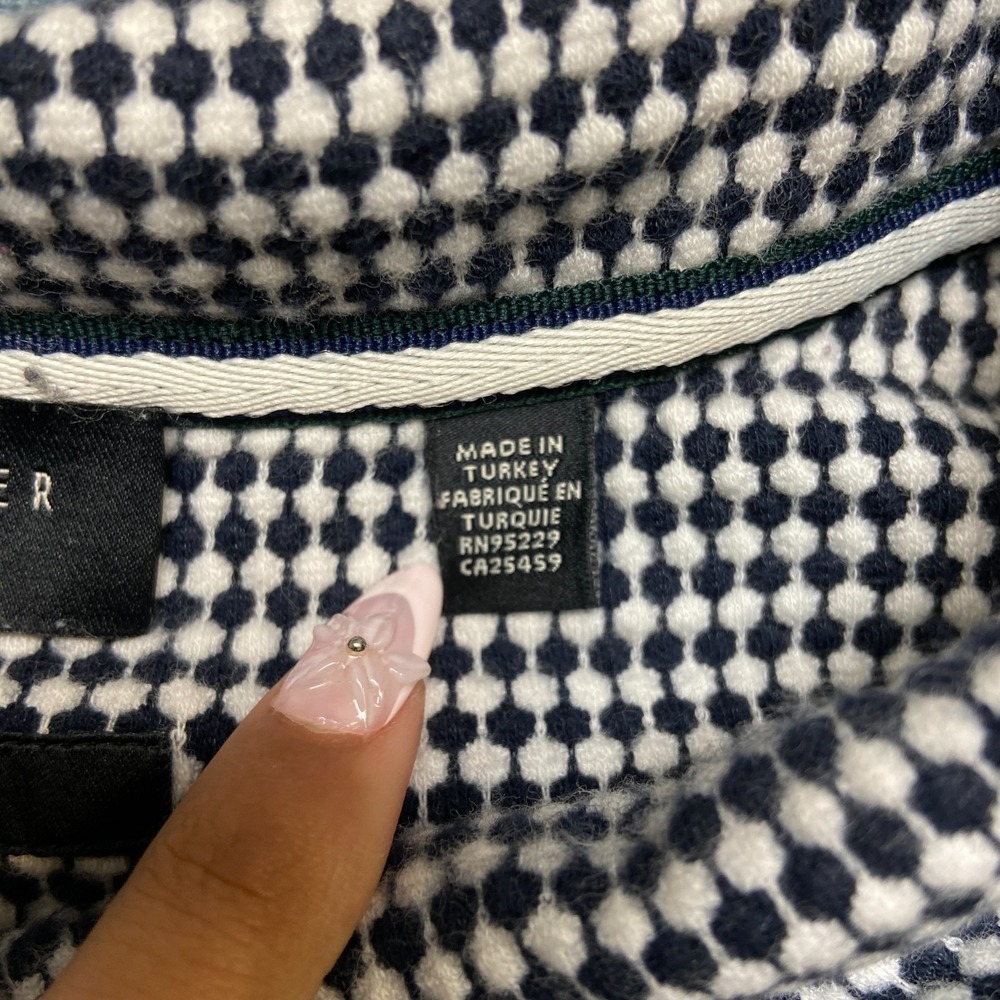 Ted Baker Polo Shirt Mens Small Navy White Geometric Print Golf Quarter Zip - Picture 8 of 13